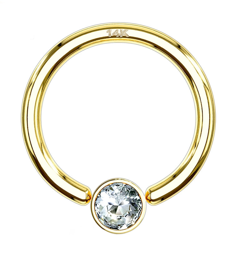 14kt Gold CZ Gem Captive Bead Ring