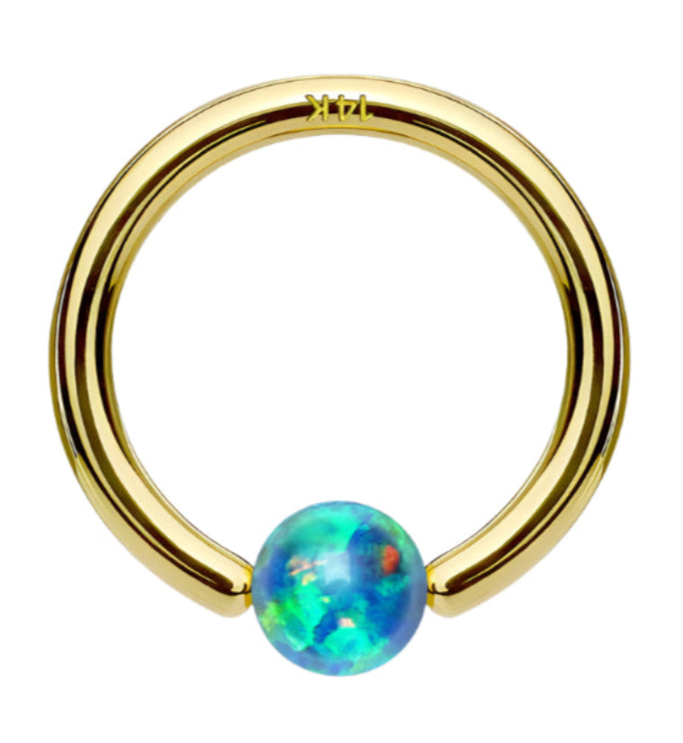 Green opalite ball captive rings in solid