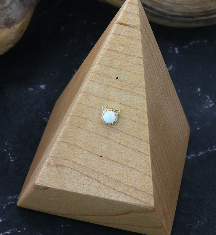 14kt Gold Cat Head White Opalite Threadless Top
