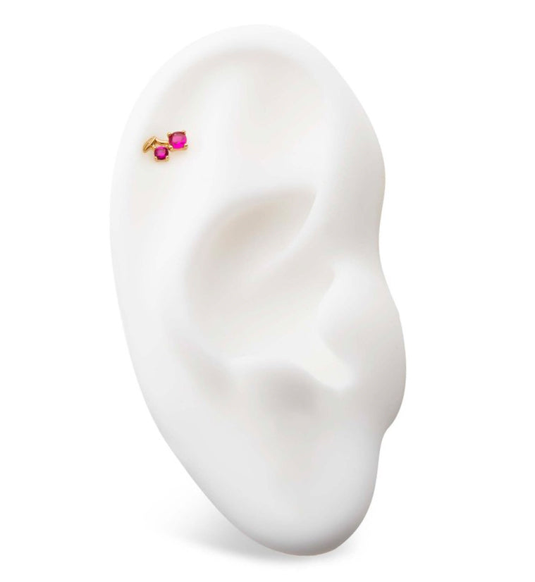 14kt Gold Cherry Fuchsia CZ Threadless Top