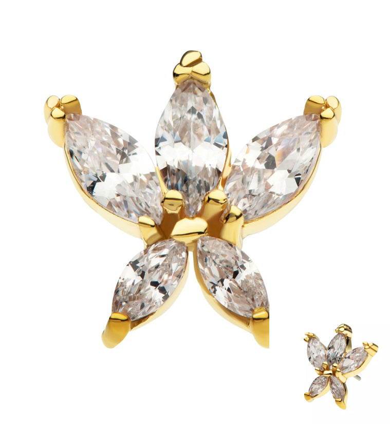 14kt Gold Cinque Flower CZ Threadless Top