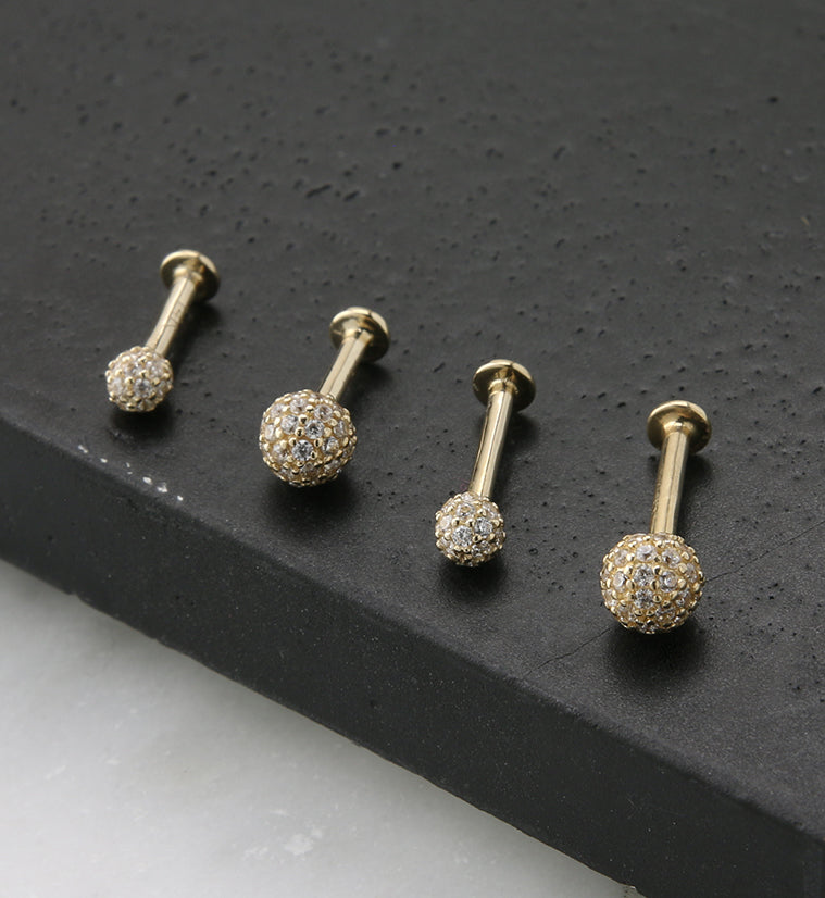 14kt Gold Clear CZ Ball Labret