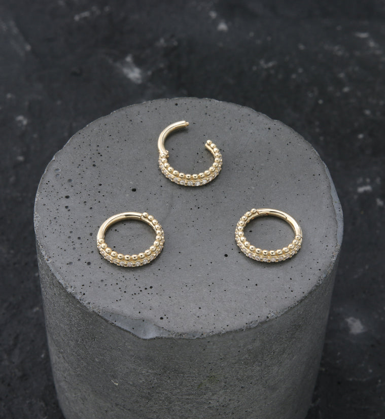 14kt Gold Clear CZ Beaded Hinged Segment Ring