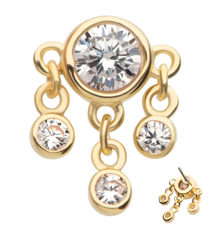 14kt Gold Clear CZ Dangle Threadless Top