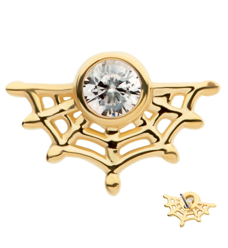 14kt Gold Clear CZ Spiderweb Threadless Top
