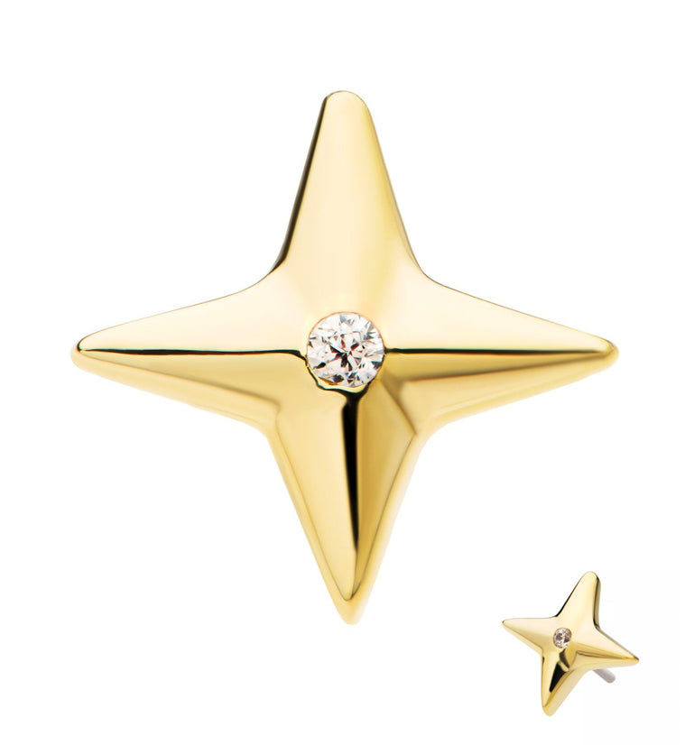 14kt Gold Compass Star CZ Threadless Top
