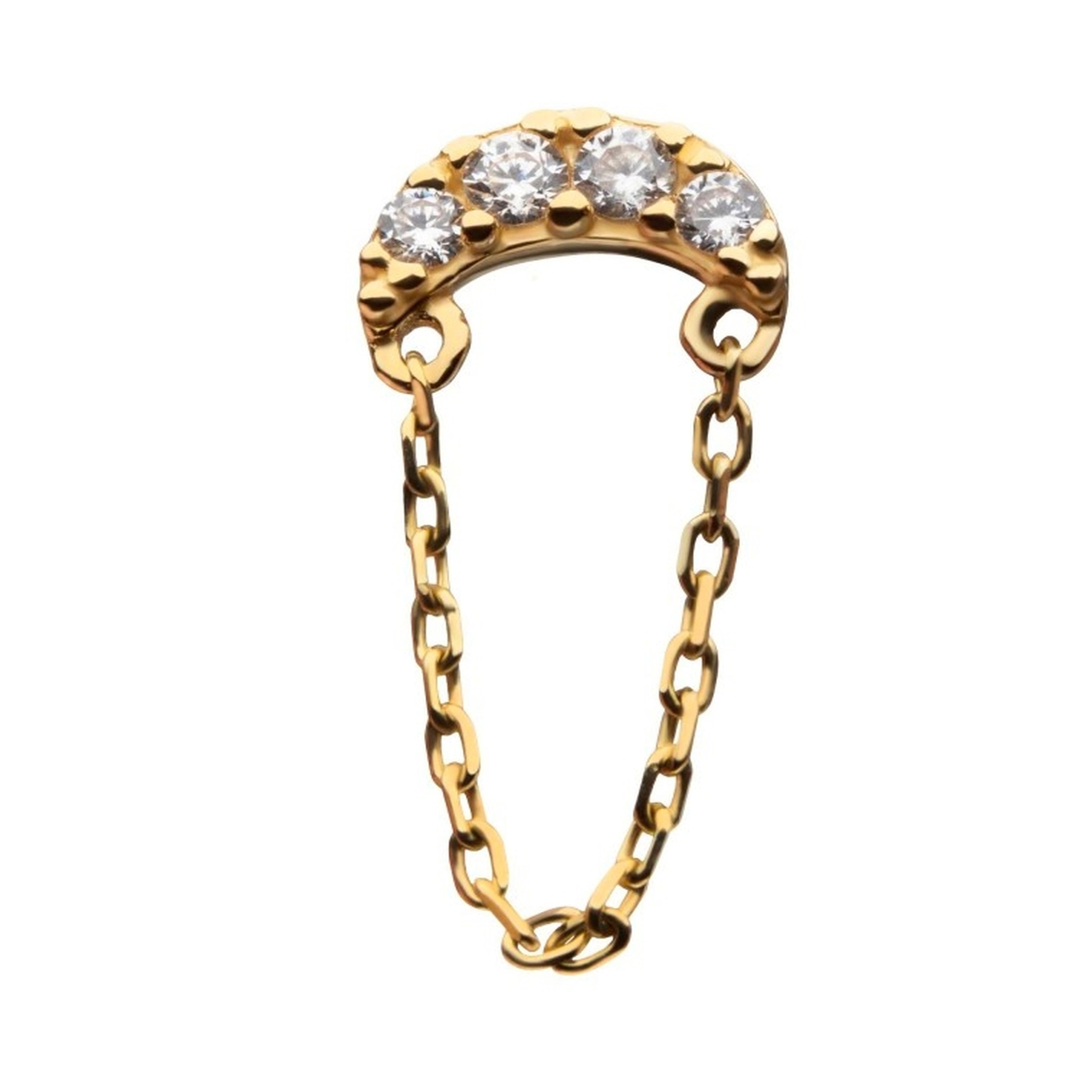 14kt Gold Crescent Moon CZ Chain Threadless Top