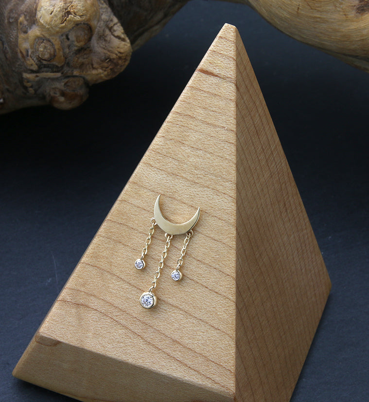 14kt Gold Crescent Moon Dangle Clear CZ Threadless Top