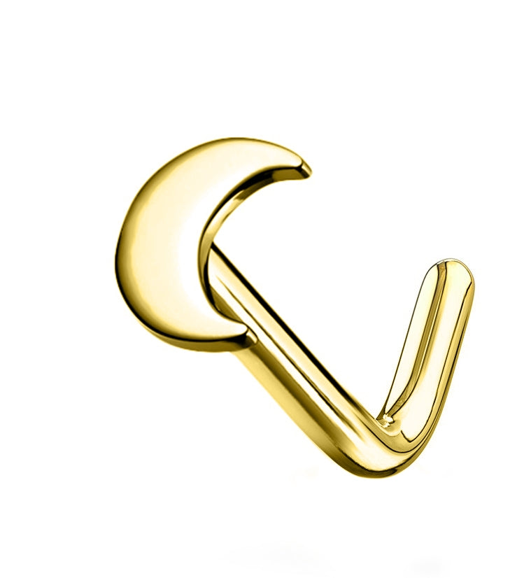 20G 14kt Gold Crescent Moon L Shaped Nose Ring
