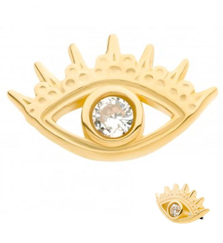 14kt Gold Crown Eye CZ Threadless Top