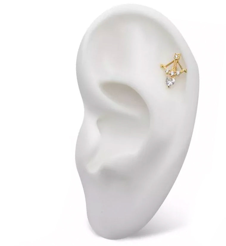 14kt Gold Cupid's Bow And Arrow Clear CZ Threadless Top