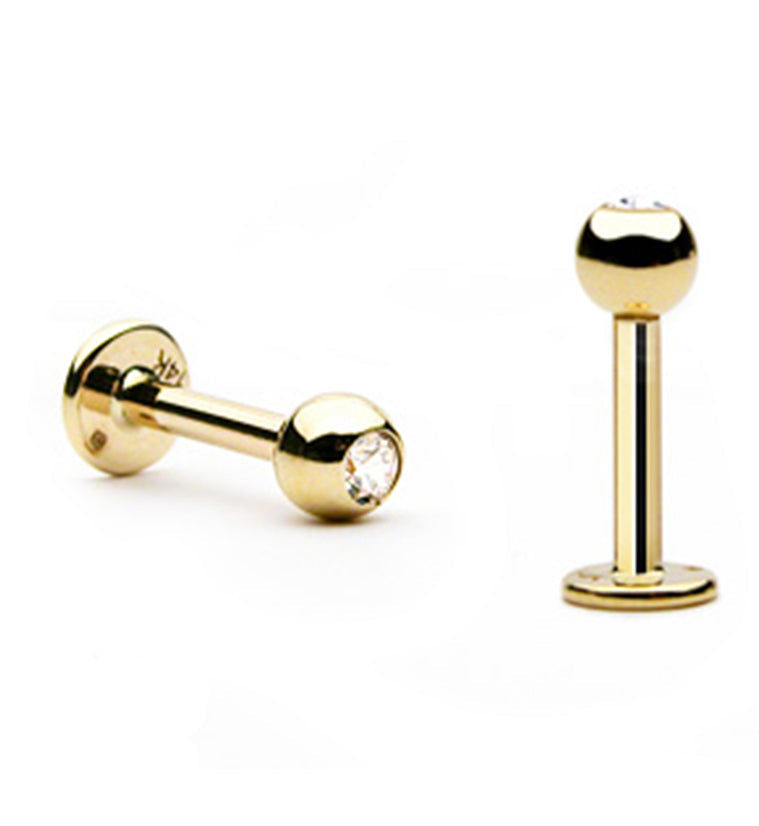 16G 14kt Gold CZ Top Flat Back Labret Post