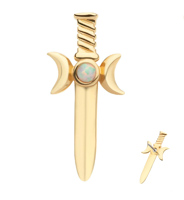 14kt Gold Sword White Opalite Threadless Top