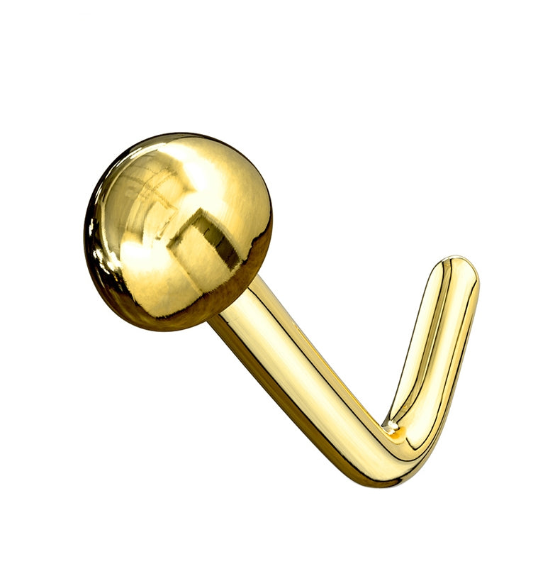 20G 14kt Gold Dome L Shaped Nose Ring