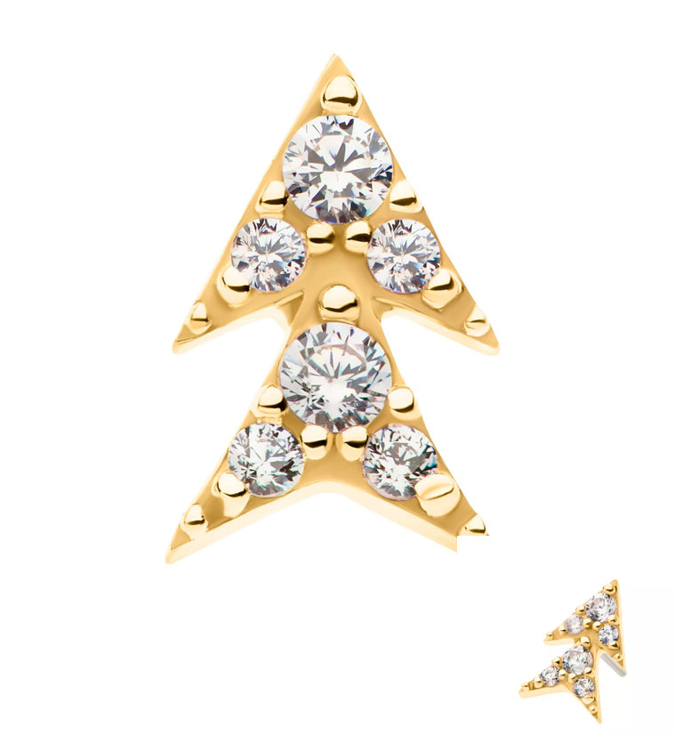 14kt Gold Double Arrow CZ Threadless Top