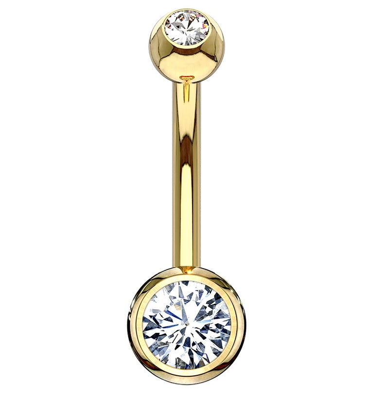 14kt Gold Bezel CZ Belly Button Ring