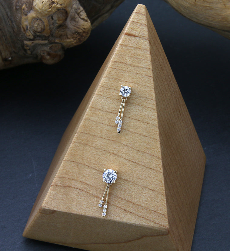 14kt Gold Double Dangle CZ Bar Threadless Top