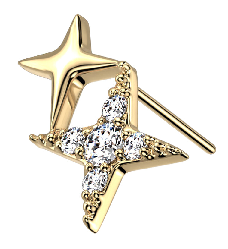 14kt Gold Double Diamond Star CZ Threadless Top