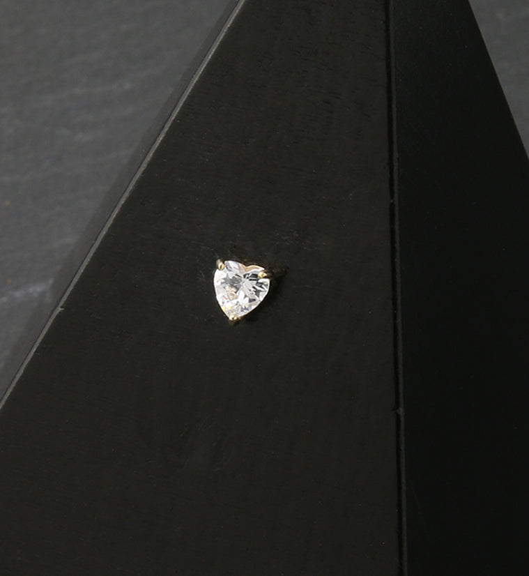 14kt Gold Dual Prong Heart CZ Threadless Top