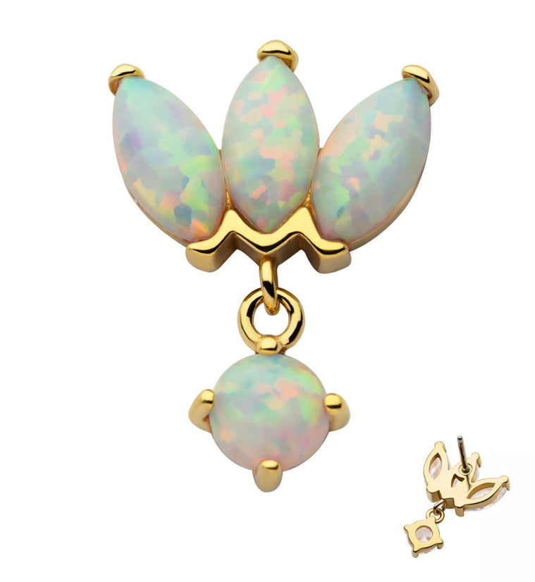 14kt Gold Empress Dangle White Opalite Threadless Top