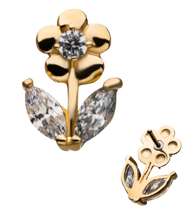 14kt Gold Flower CZ Threadless Top