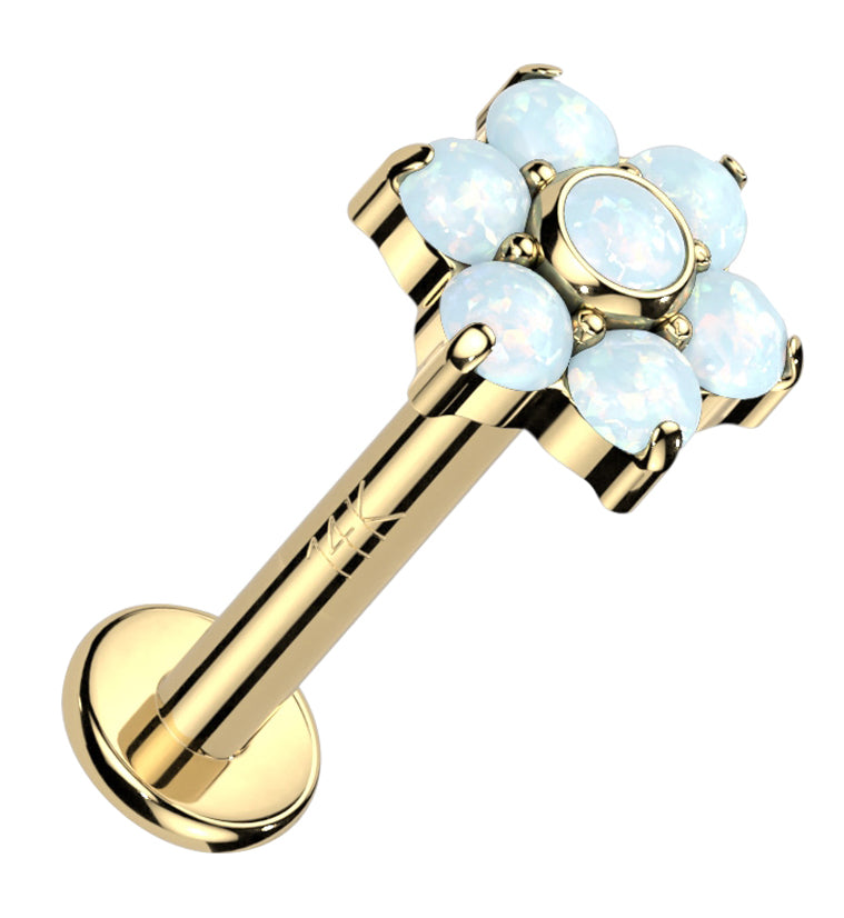 14kt Gold Flower White Opalite Internally Threaded Labret