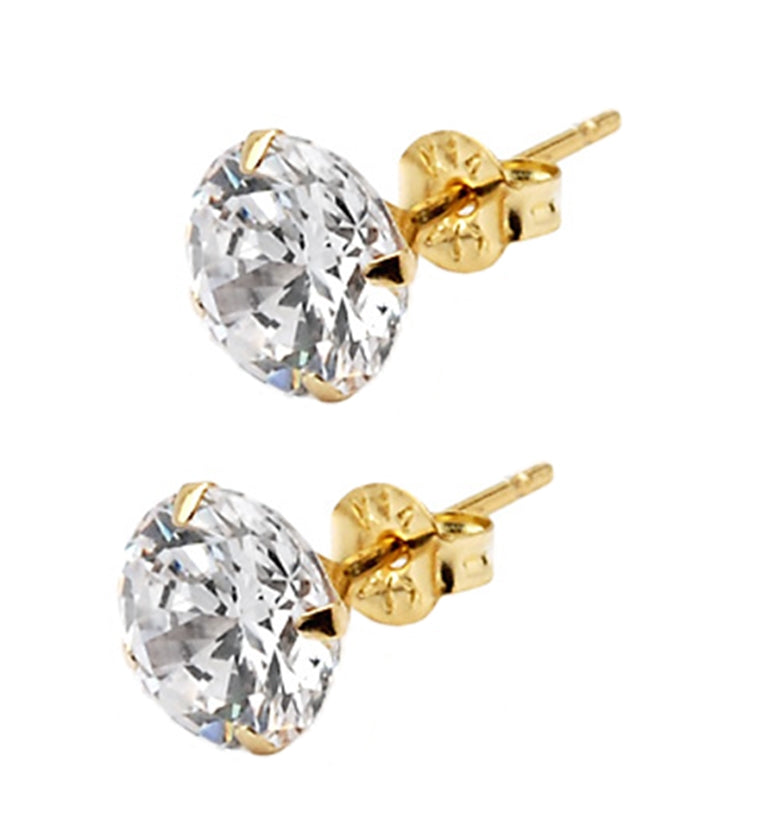 14kt Gold Prong Set Clear CZ Earrings