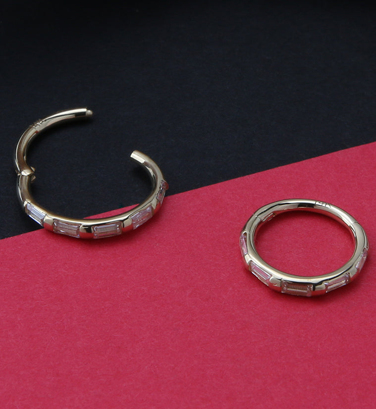 14kt Gold Oblong CZ Edge Hinged Segment Ring