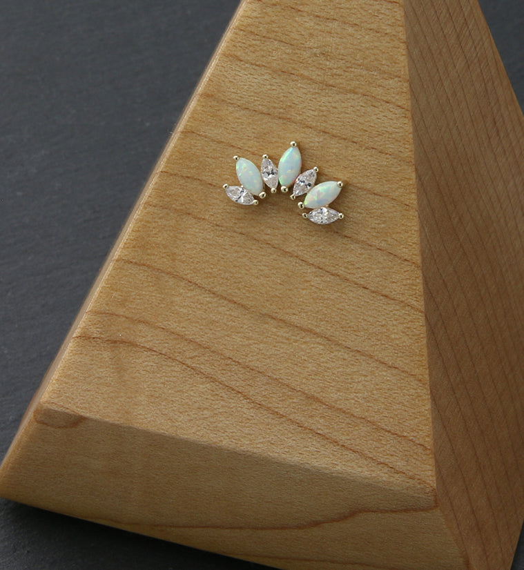 14kt Gold Half Crown White Opalite Clear CZ Threadless Top