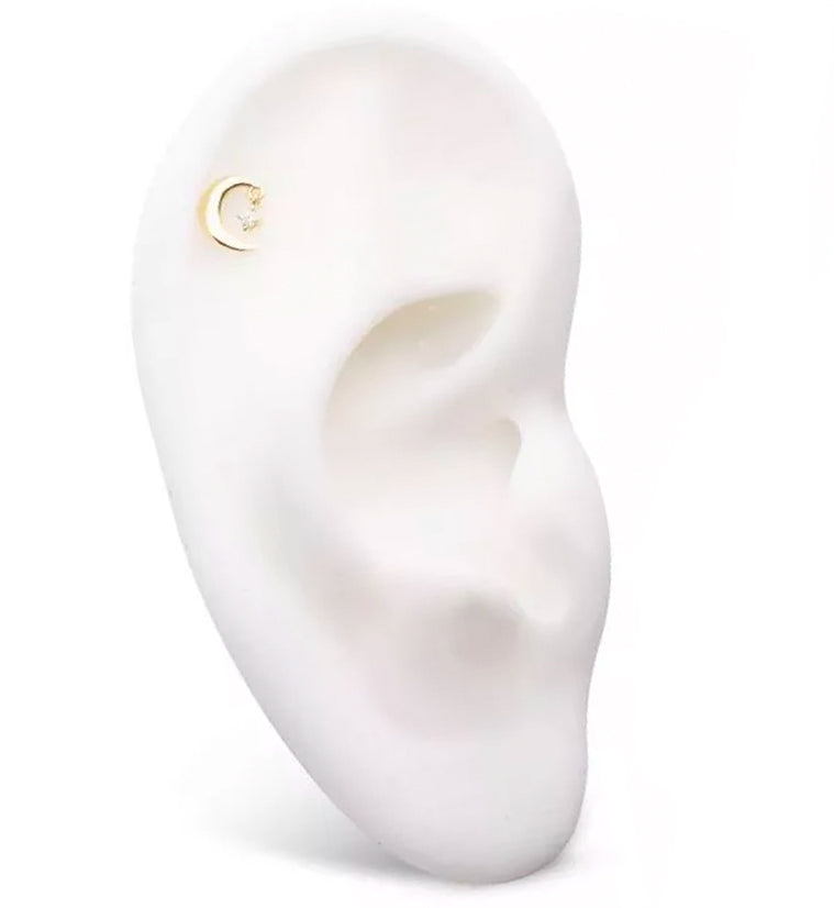 14kt Gold Half Moon Clear CZ Dangle Threadless Top