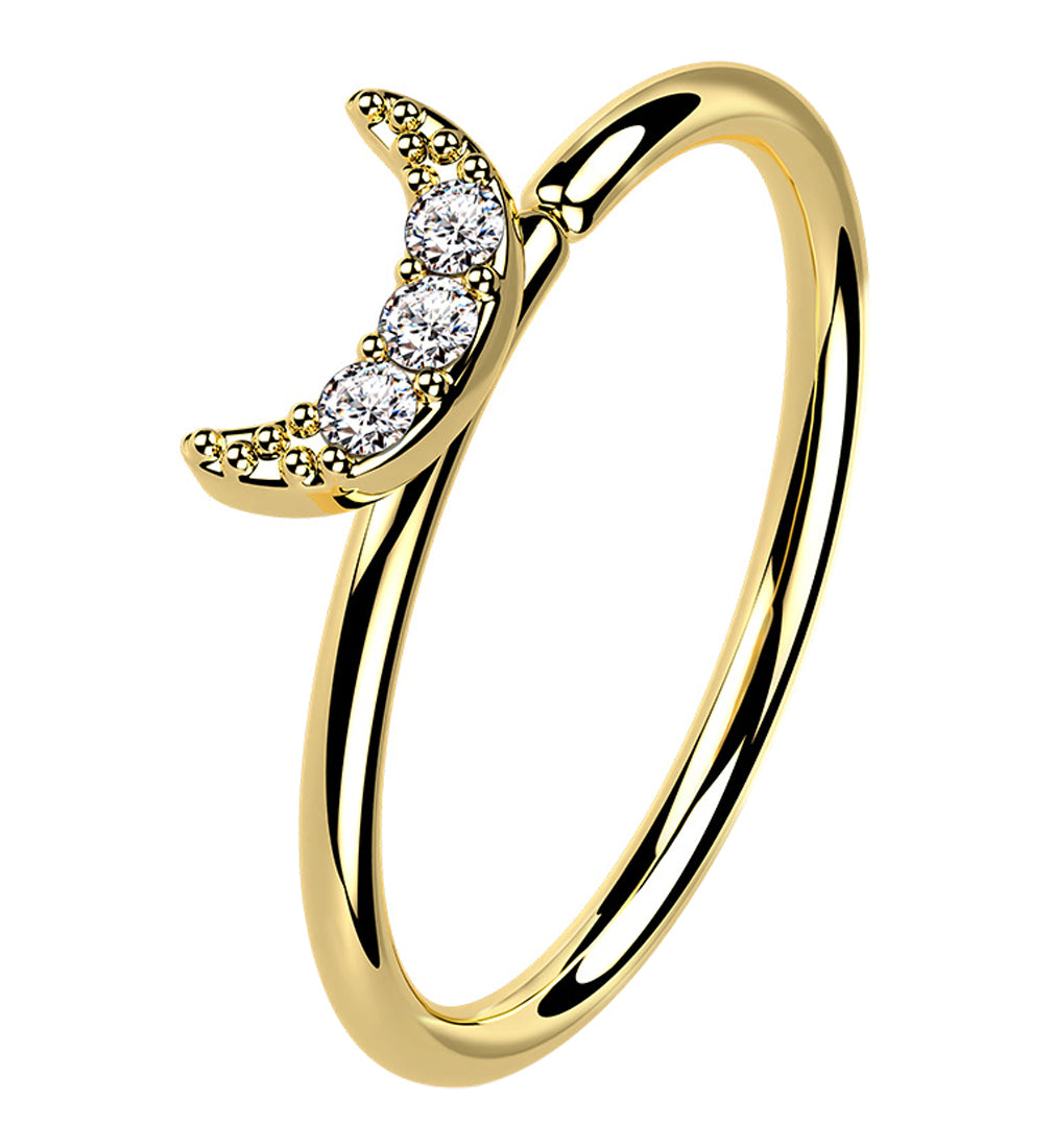 14kt Gold Half Moon Clear CZ Hoop Ring