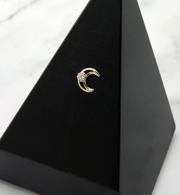 14kt Gold Half Moon CZ Threadless Top