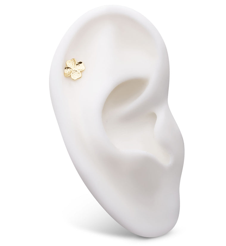 14kt Gold Hammered Four Leaf Clover Threadless Top