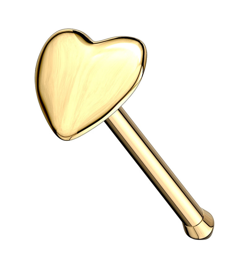 20G 14kt Gold Heart Nose Stud Ring