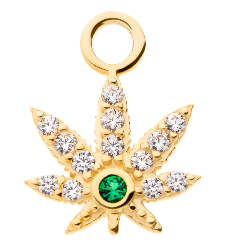 14kt Gold Hemp Leaf CZ Charm