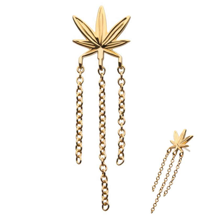 14kt Gold Hemp Leaf Dangle Chain Threadless Top