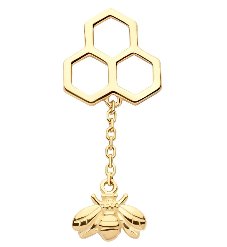 14kt Gold Honeycomb Dangle Bee Threadless Top
