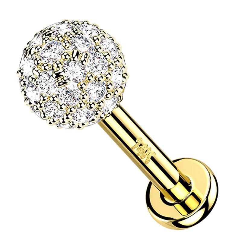 14kt Gold Clear CZ Ball Labret