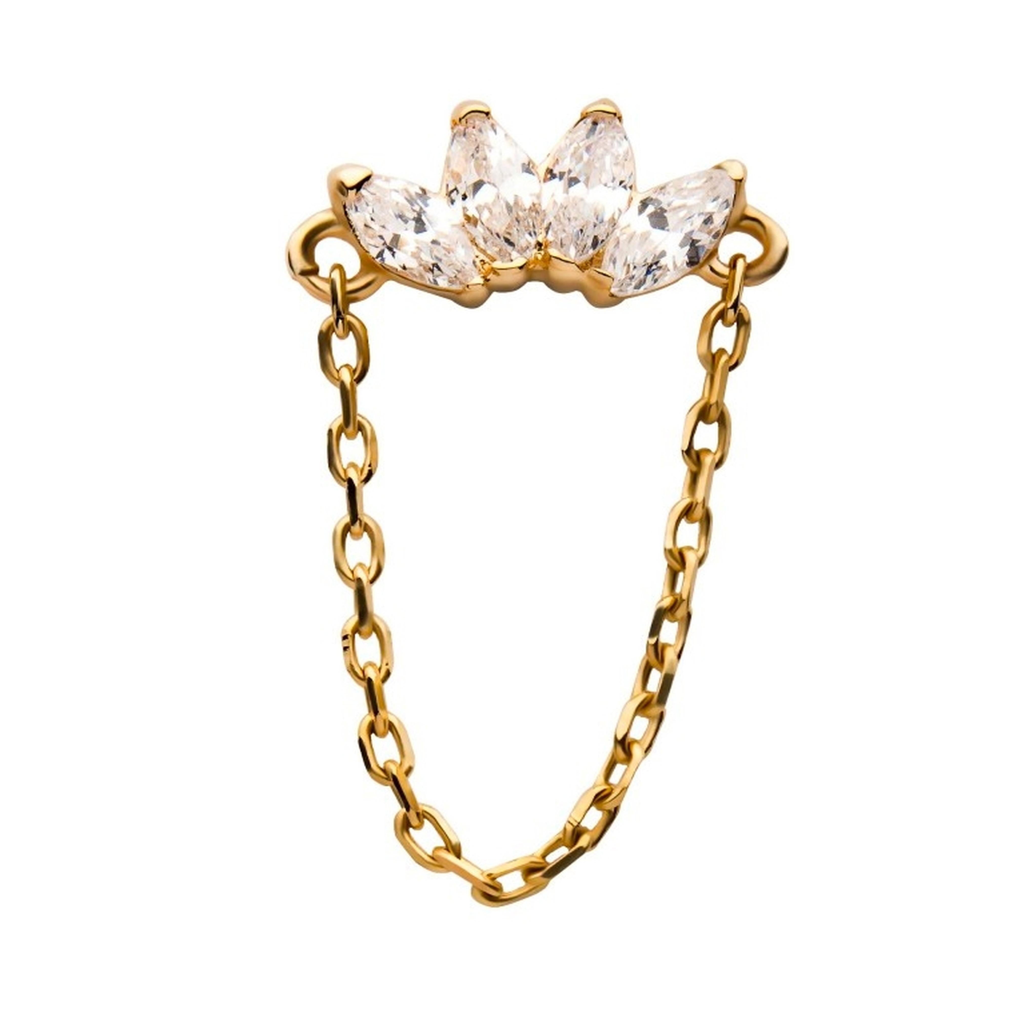 14kt Gold Lotus CZ Chain Threadless Top