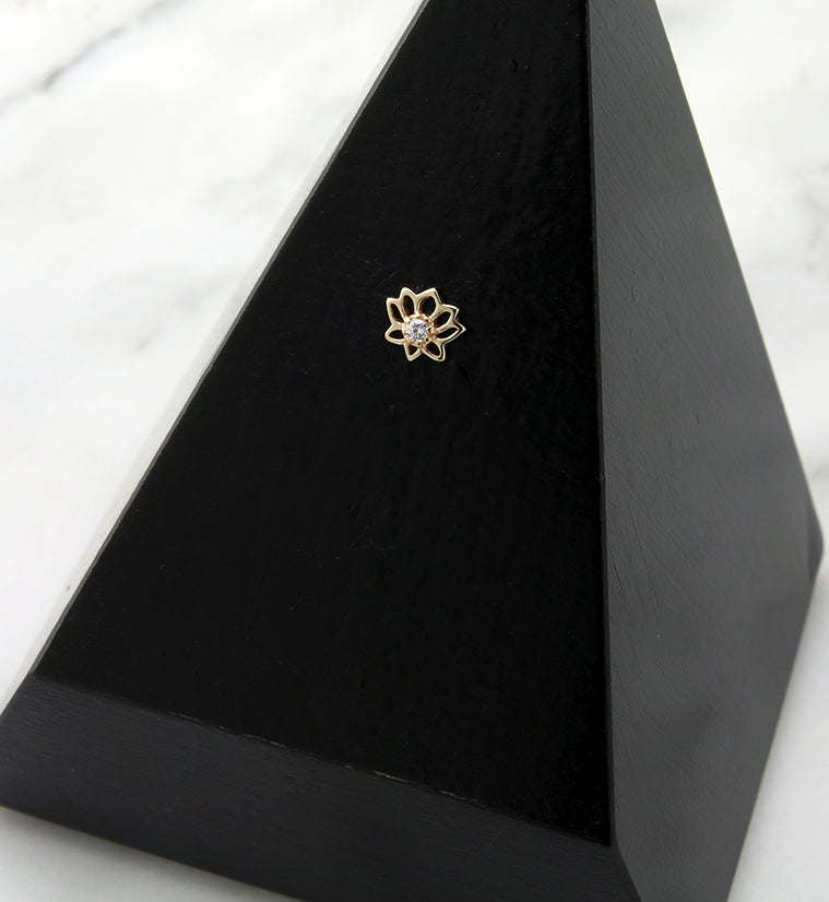 14kt Gold Lotus Flower CZ Threadless Top