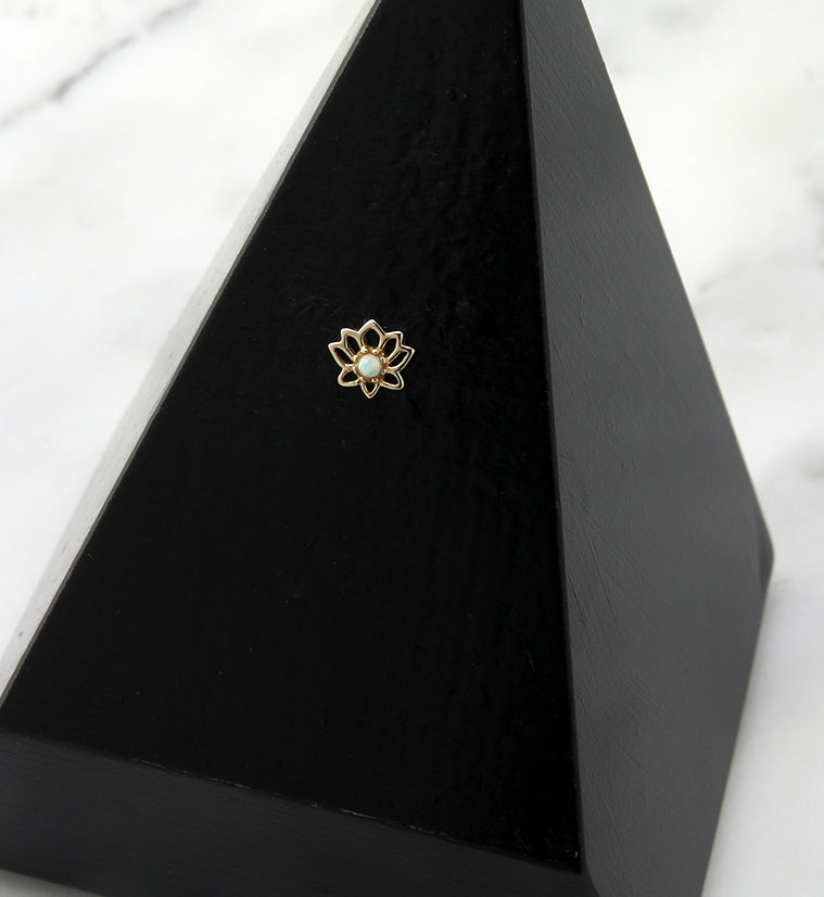 14kt Gold Lotus Flower White Opalite Threadless Top