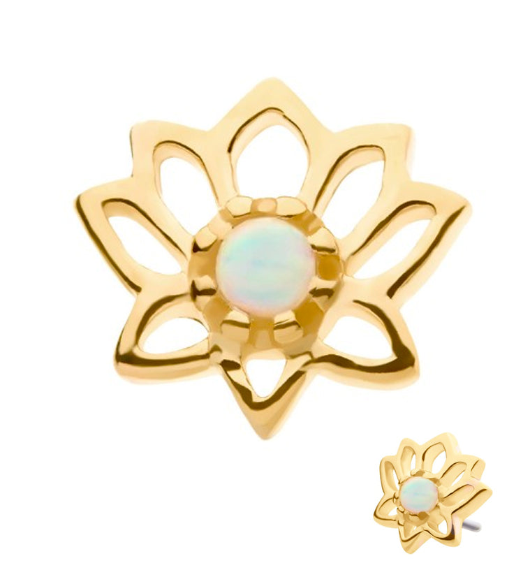 14kt Gold Lotus Flower White Opalite Threadless Top