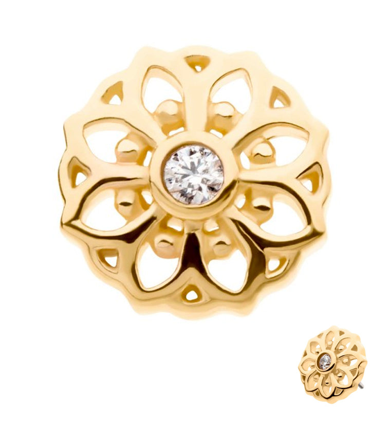 14kt Gold Mandala CZ Threadless Top