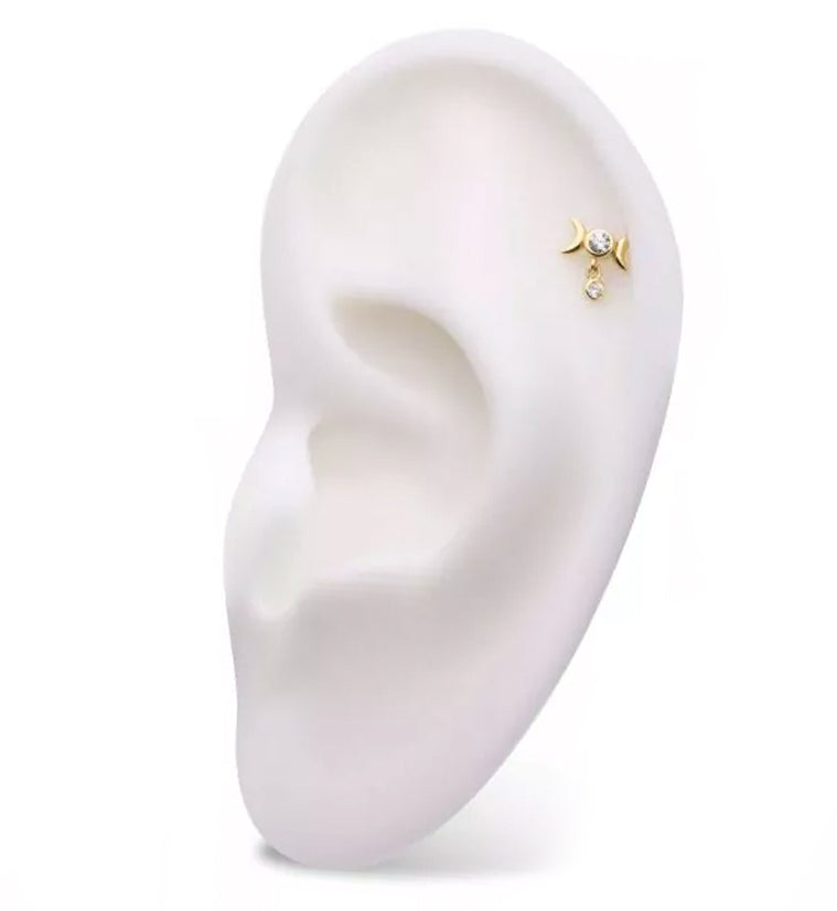 14kt Gold Moon Phase Dangle CZ Threadless Top