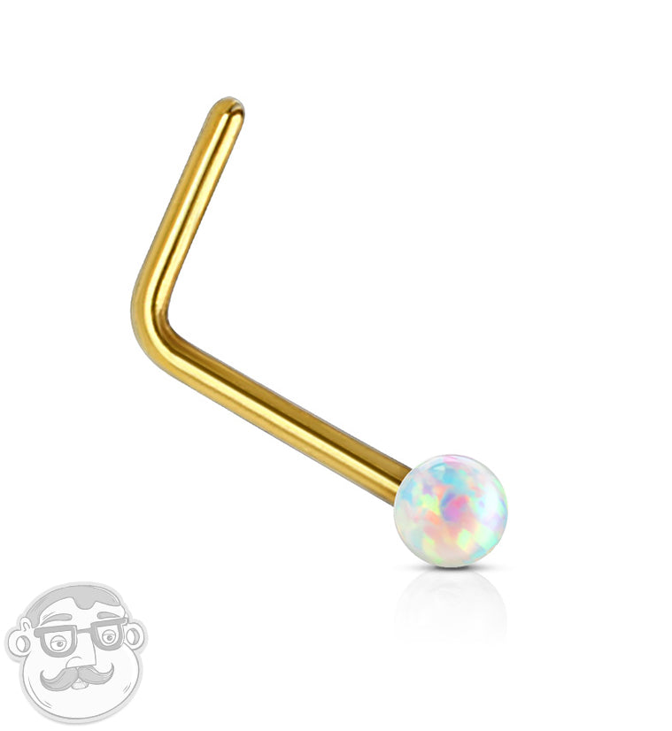 20G Opalite 14kt Gold L Shape Nose Ring
