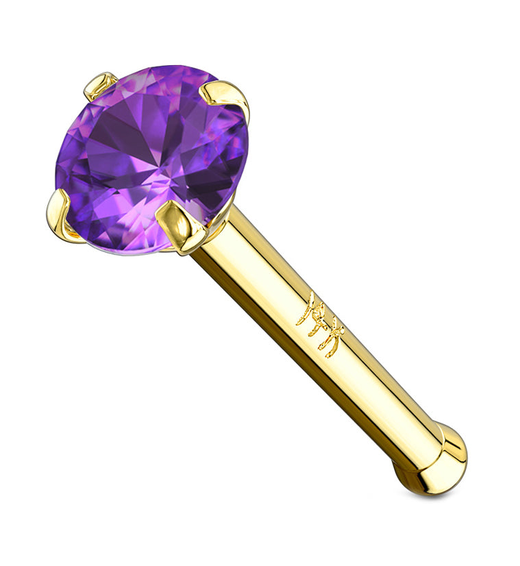 14kt Gold Purple Gem Nosebone