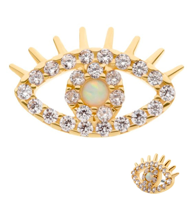 14kt Gold Oculus CZ and White Opalite Threadless Top