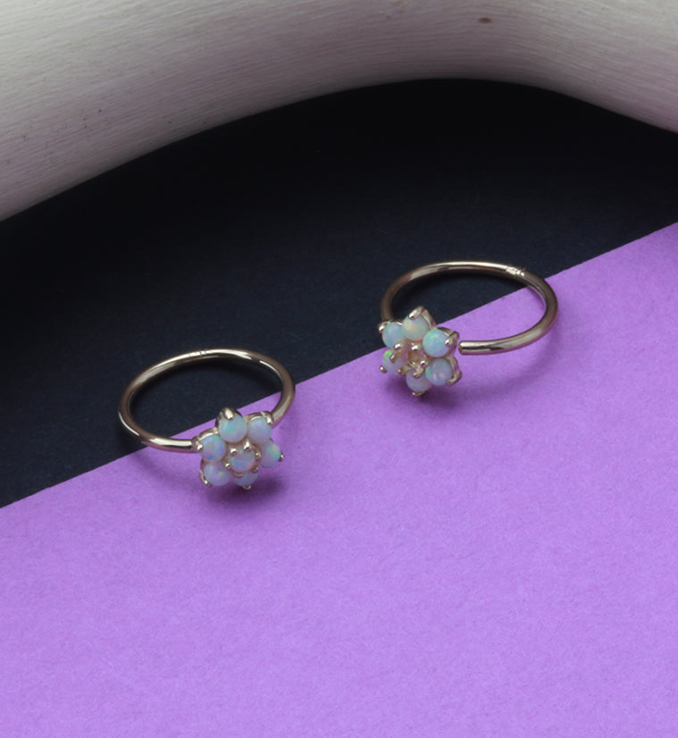 14kt Gold Opalite Flower Hoop Ring