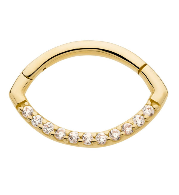 14kt Gold Oval Clear CZ Hinged Segment Ring