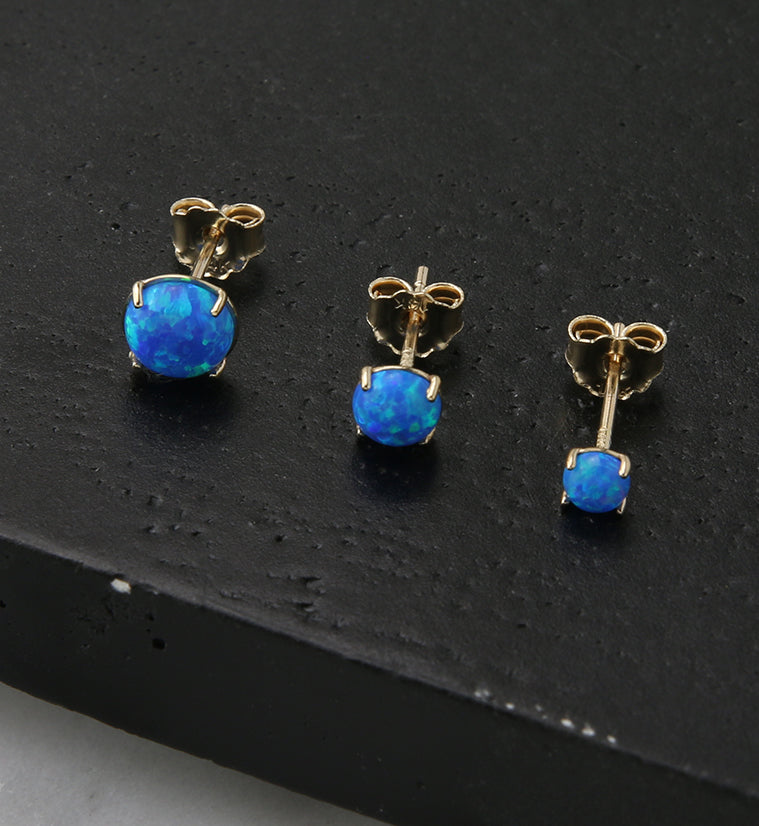 14kt Gold Prong Set Blue Opalite Earrings